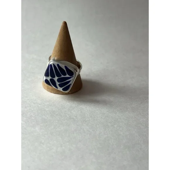 Square Talavera Ring 925 Sterling Silver  Artisan Handmade - Picture 11 of 16